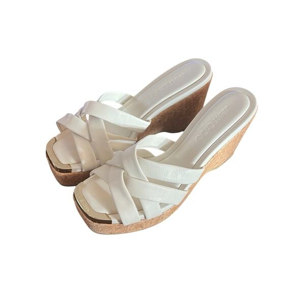 Jimmy Choo Maribou 110 Platform Leather Wedge Slide Sandals NEW EU 38.5/US 8.5 - Picture 2 of 10